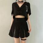 Short-sleeve Pinned Blazer / Mini A-line Skirt
