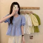 Short-sleeve Mock Two-piece Lace Blouse