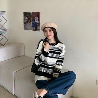 Crewneck Color-block Long-sleeve Sweater