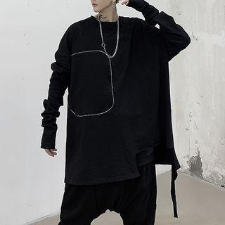 Long-sleeve Zip-detail Asymmetrical Hem T-shirt