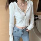 Plain Cropped Zip-up Hoodie White - One Size