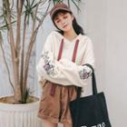 Embroidered Puff Sleeve Drawstring Hoodie