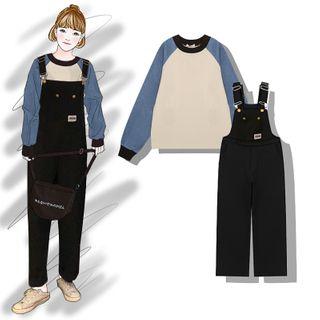 Raglan Pullover / Denim Dungaree / Midi Jumper Dress