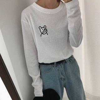Long-sleeve Bear Embroidered T-shirt