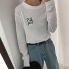 Long-sleeve Bear Embroidered T-shirt