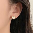 Heart Faux Cat Eye Stone Alloy Earring 1 Pair - Silver Stud - Gold - One Size