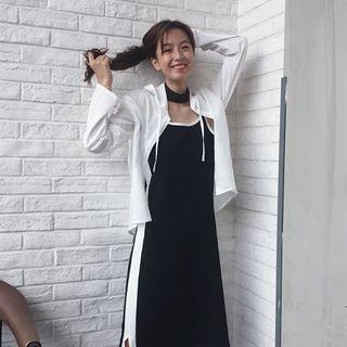 Strappy A-line Dress / Light Hooded Jacket