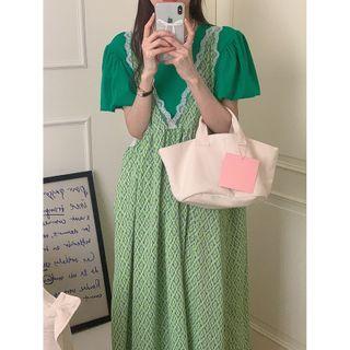 Puff-sleeve Plain Blouse Blouse - Green - One Size