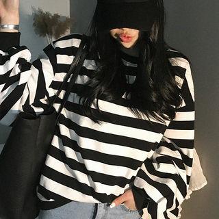 Puff-sleeve Stripe Sweatshirt
