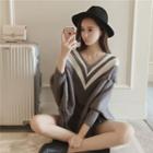 Striped Fringed Knit Cape