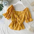 Twist-front Bell-sleeve Blouse