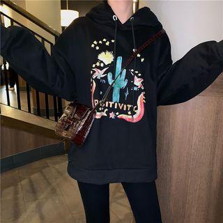 Oversized Print Hoodie Black - One Size