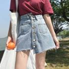 Asymmetrical Hem Denim Mini A-line Skirt