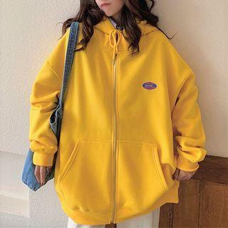Loose-fit Long-sleeve Zip-up Plain Hoodie