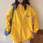 Loose-fit Long-sleeve Zip-up Plain Hoodie