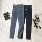 High-waist Single-breasted Skinny Jeans