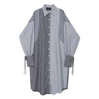 Striped Panel Midi Shirtdress Black - One Size