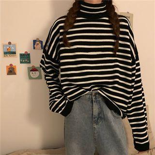 Long-sleeve Mock Neck Striped Sweater