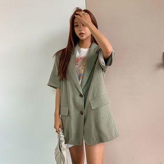 Short-sleeve Linen Blend Boxy Blazer