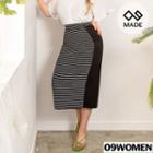 Plus Size Stripe-panel H-line Long Skirt
