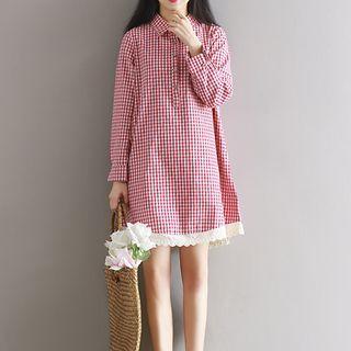 Lace Hem Gingham Shirtdress