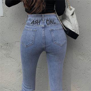 High-waist Lettering Skinny Jeans