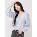 Square-neck Lace-trim Pintuck Blouse