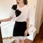 Elbow-sleeve Ribbon T-shirt / Mini A-line Skirt / Set