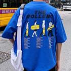 Elbow-sleeve Print Lettering T-shirt