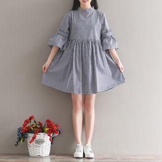 Striped 3/4 Bell Sleeve Dress