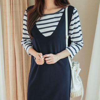 Mock Two-piece Stripe Jumper Dress