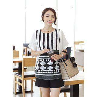 Dolman-sleeve Patterned Blouse