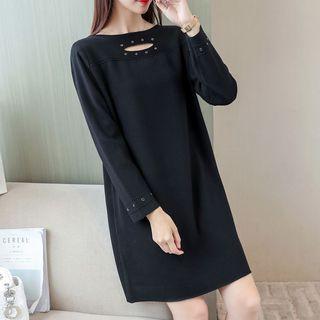 Eyelet Detail Cut Out Detail Long Sleeve Knit Dress