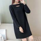 Eyelet Detail Cut Out Detail Long Sleeve Knit Dress