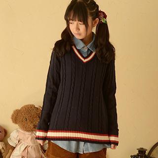 Contrast Trim V-neck Sweater