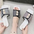 Houndstooth Square-toe Flat Slide Sandals