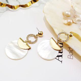 925 Sterling Silver Rhinestone Hoop & Scallop Disc Dangle Earring Gold & Silver - One Size