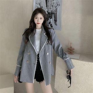 Pinstriped Double-breasted Blazer Gray - One Size
