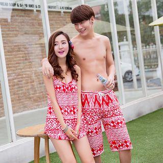 Couple Matching Printed Swim Shorts / Set: Printed Camisole Top + Bikini + Swim Shorts