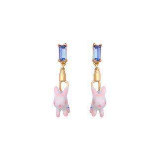 Fashion Cute Plated Gold Enamel Rabbit Earrings With Blue Cubic Zirconia Golden - One Size