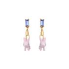 Fashion Cute Plated Gold Enamel Rabbit Earrings With Blue Cubic Zirconia Golden - One Size