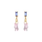 Fashion Cute Plated Gold Enamel Rabbit Earrings With Blue Cubic Zirconia Golden - One Size