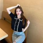 Double-breasted Collared Knitted Top