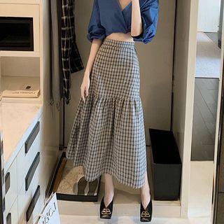 High-waist Plaid A-line Maxi Skirt Skirt - One Size