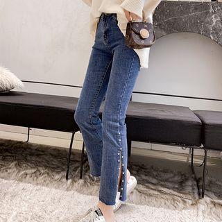 Beaded Crop Boot-cut Jeans