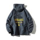 Pinstriped Hooded Lettering Jacket