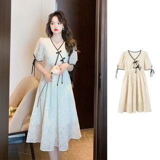Short-sleeve Contrast Trim A-line Dress (various Designs)