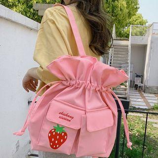 Strawberry Embroidered Canvas Drawstring Backpack