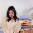 Long-sleeve Oversize Plain Knit Sweatshirt