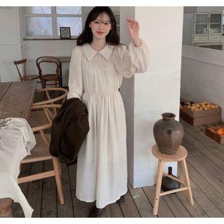 Collared Long-sleeve Maxi Shift Dress